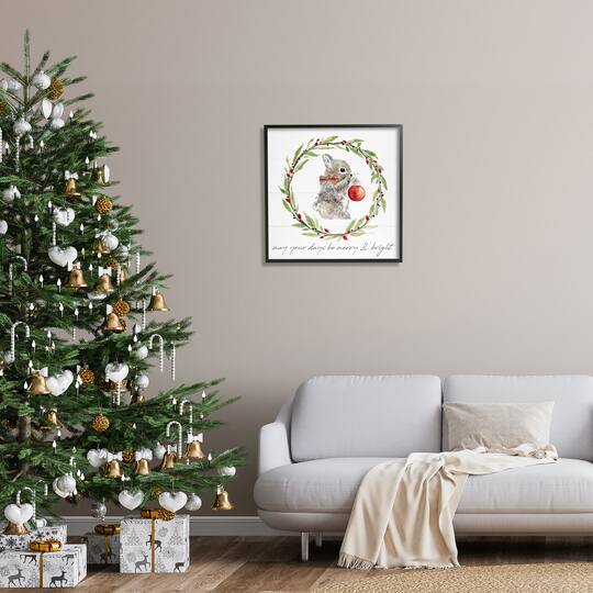 Stupell Industries Merry & Bright Bunny Wreath Framed Giclee Art